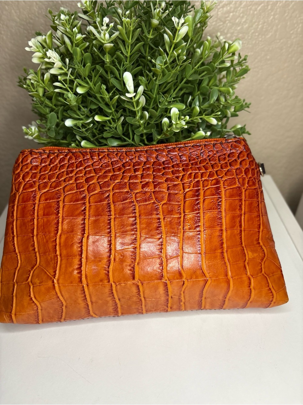 Orange Croc-Embossed Leather Clutch - Women Bags